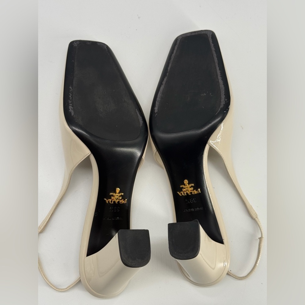 PRADA Ivory Patent Leather Slingback Pumps Size 39.5 - Picture 9 of 10
